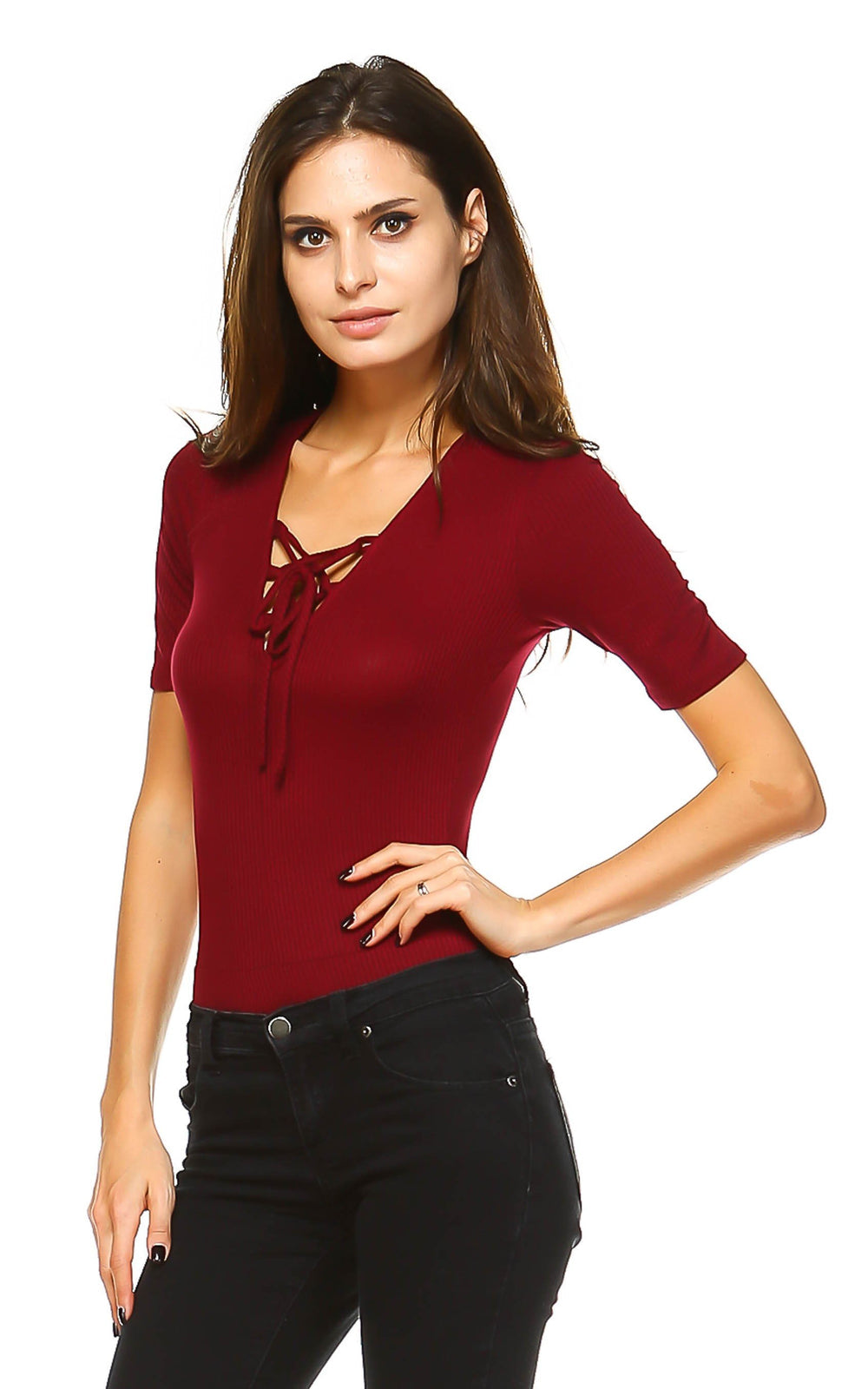 Women's Bodysuit Tops with Soft Ribbed Half Sleeve