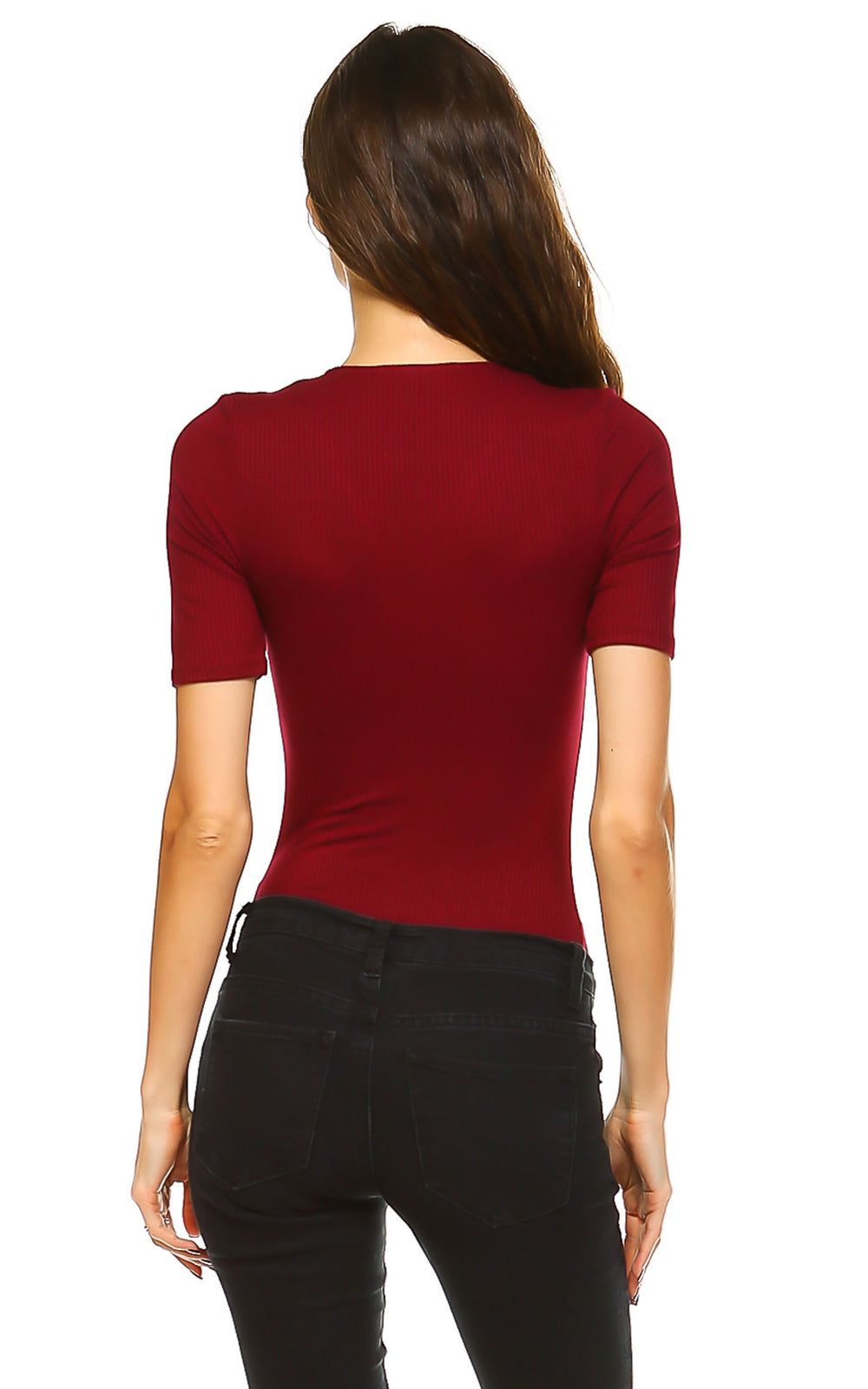 Women's Bodysuit Tops with Soft Ribbed Half Sleeve