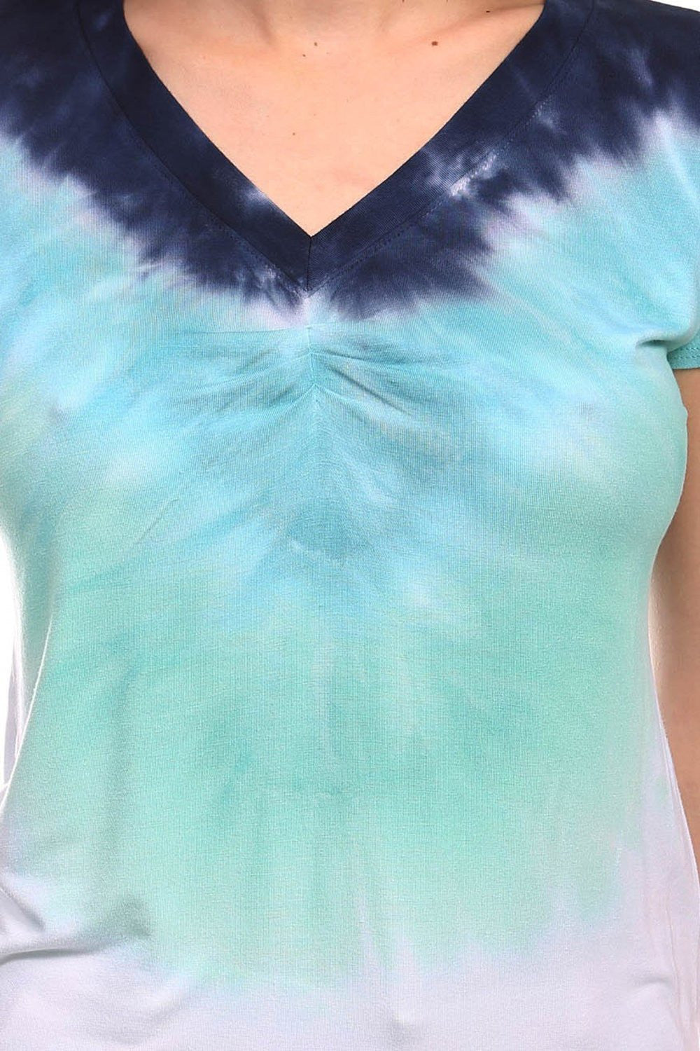 Women's Tie Dye Short Sleeve Tops - Mint Tie Dye V-neck Top