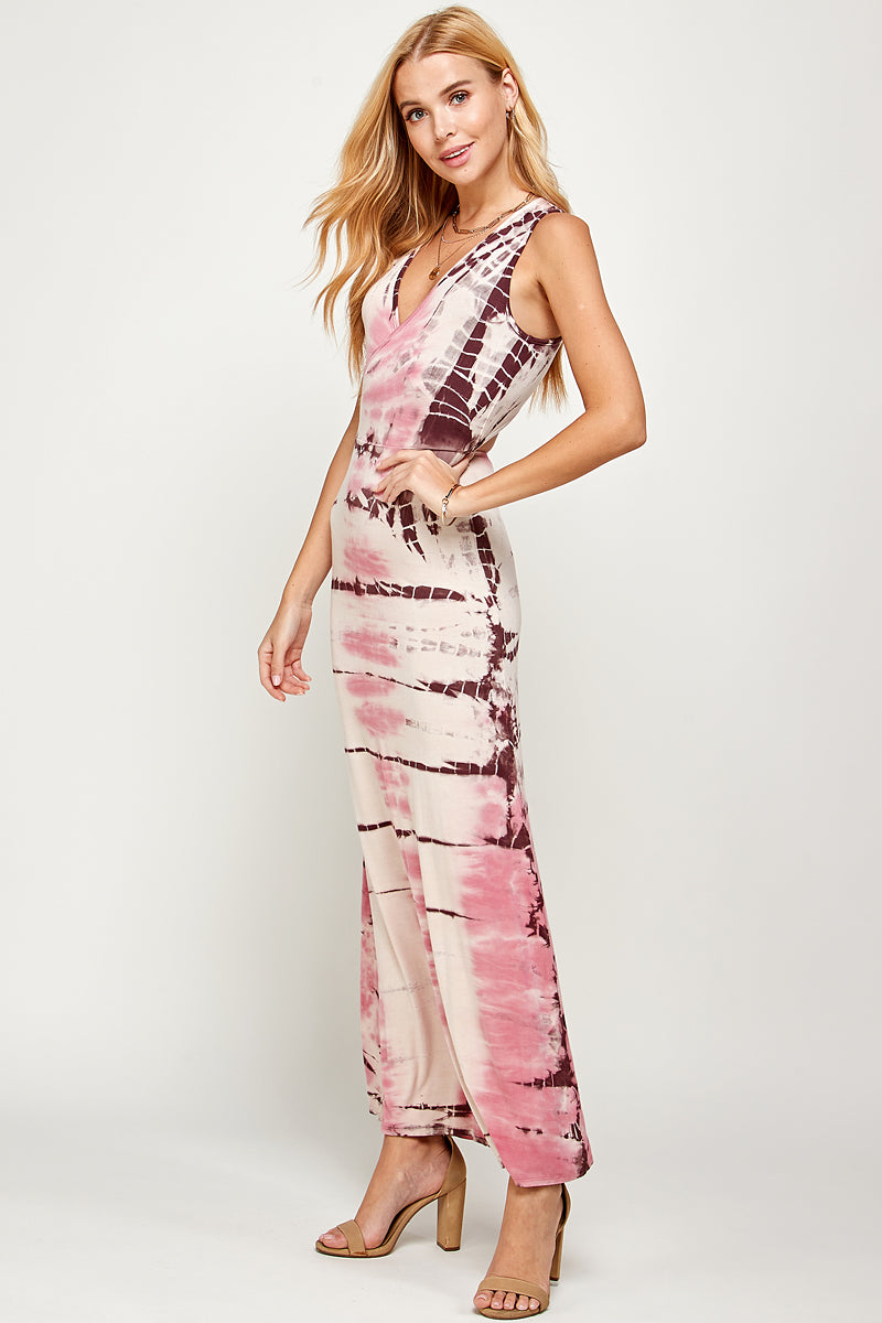 Soft Boho Rose Mocha Bamboo Tie Dye Maxi Dress for Women