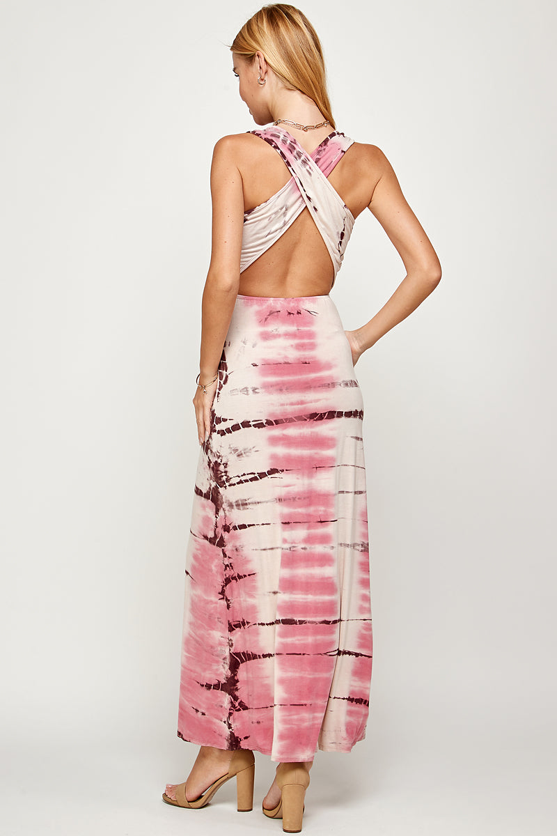 Soft Boho Rose Mocha Bamboo Tie Dye Maxi Dress for Women