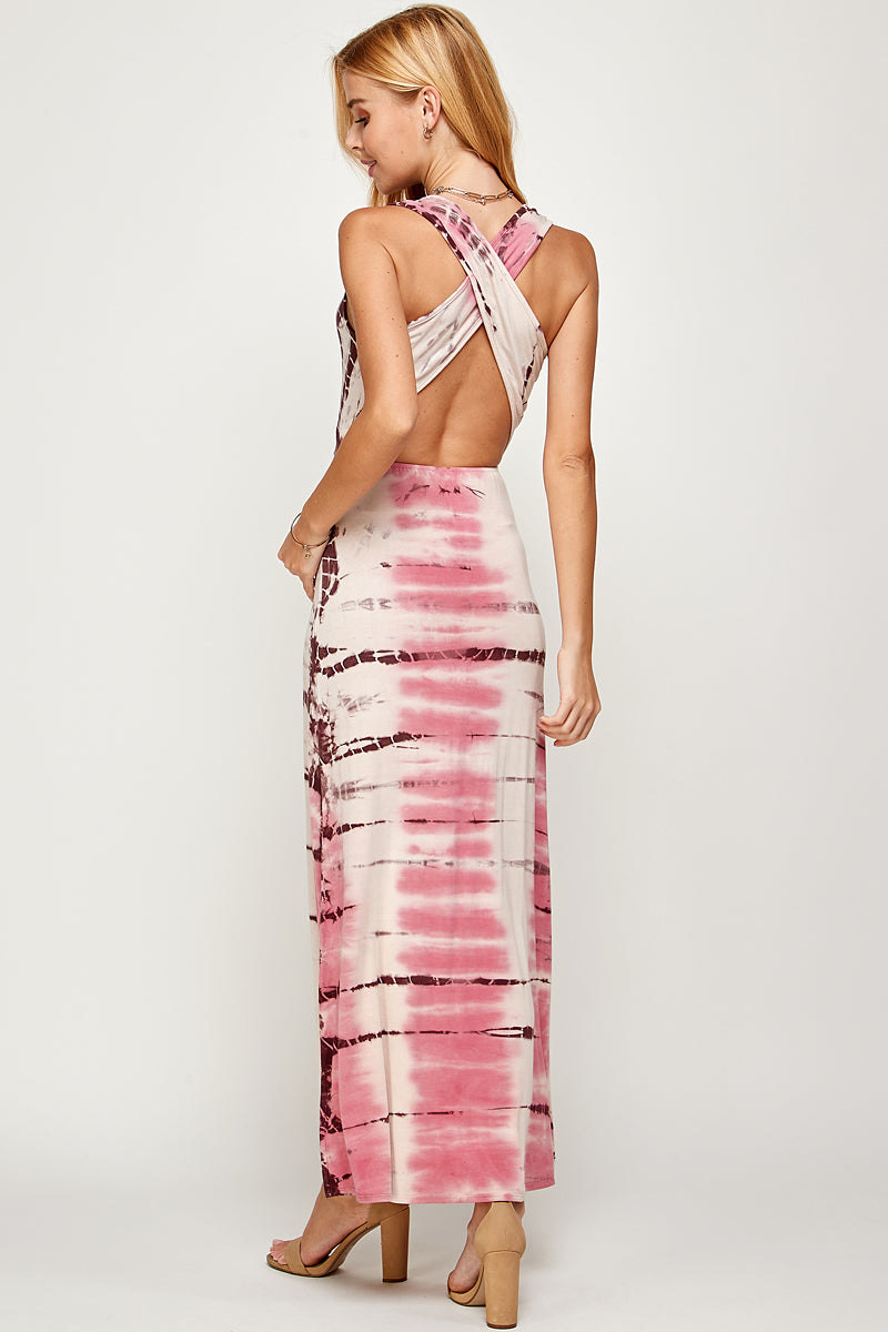 Soft Boho Rose Mocha Bamboo Tie Dye Maxi Dress for Women