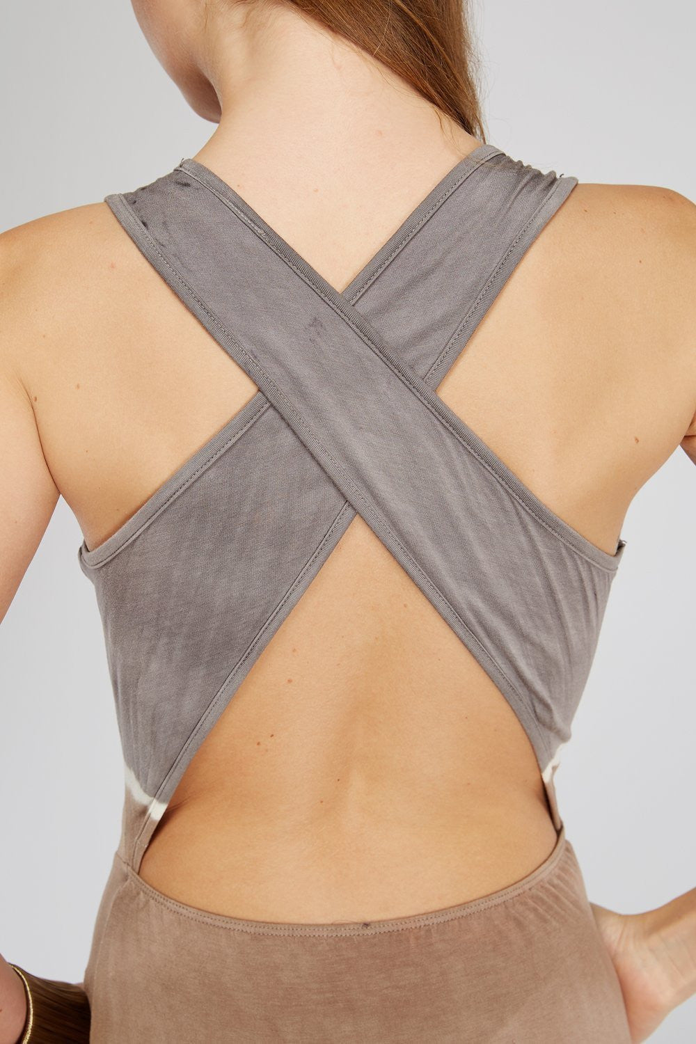 Women Long Dress - Gray, Tan & Orange Block Tie Dye Maxi Dress
