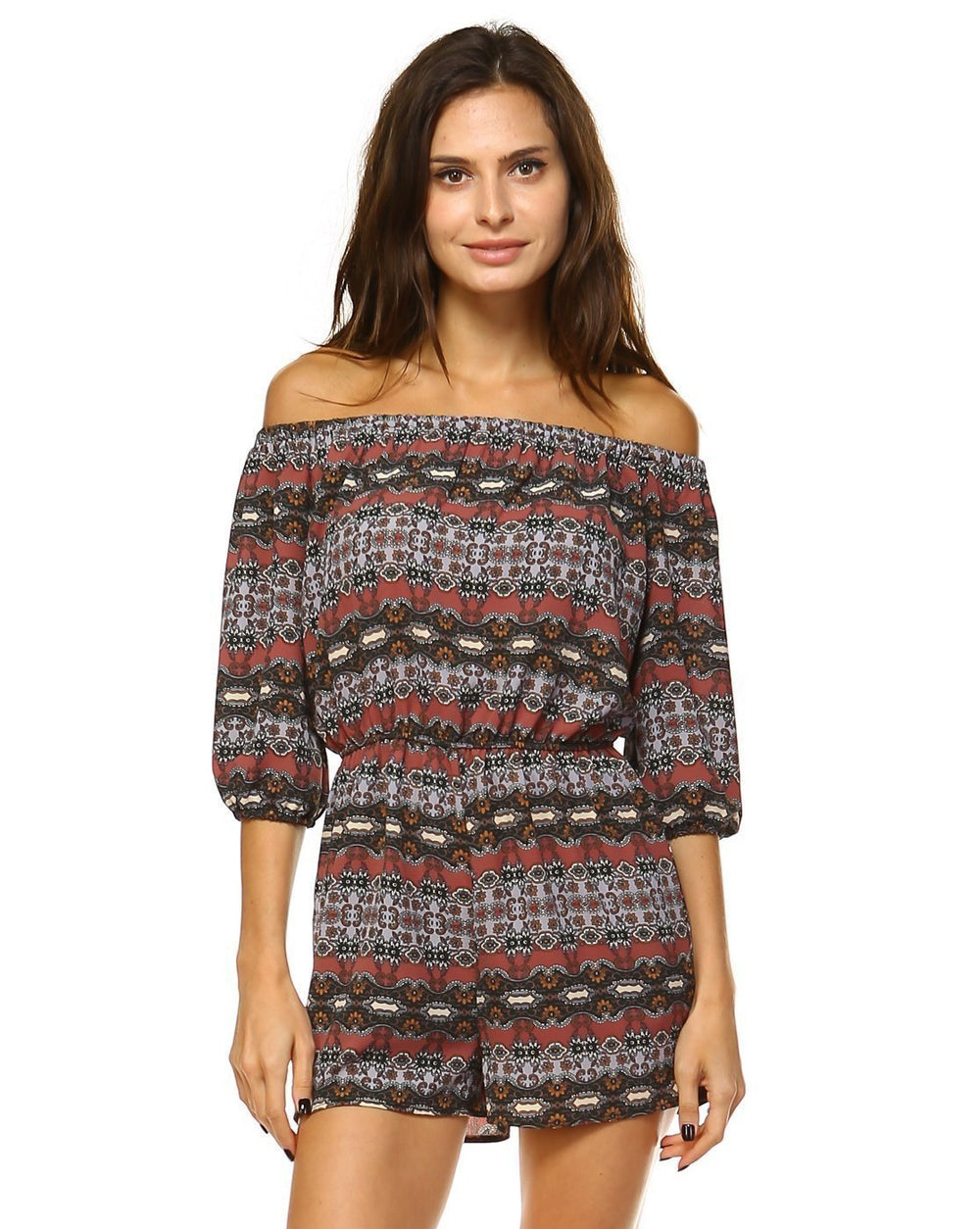 Half Sleeve Off Shoulder Duo Tone With Floral Rompers
