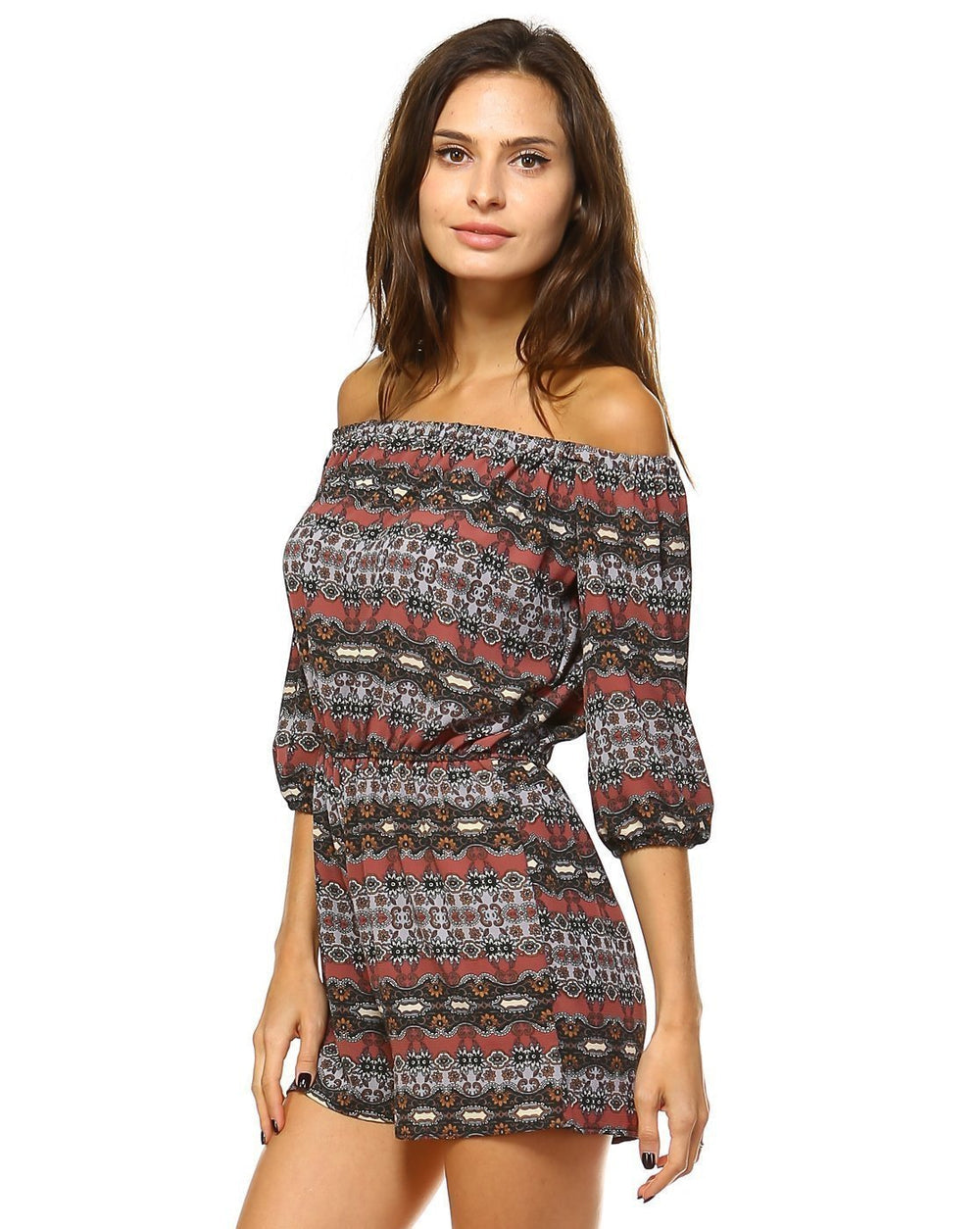 Half Sleeve Off Shoulder Duo Tone With Floral Rompers