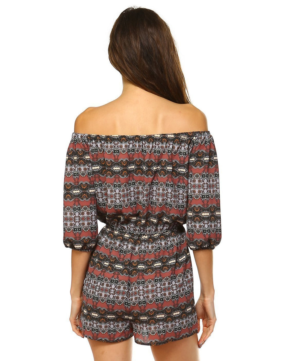 Half Sleeve Off Shoulder Duo Tone With Floral Rompers