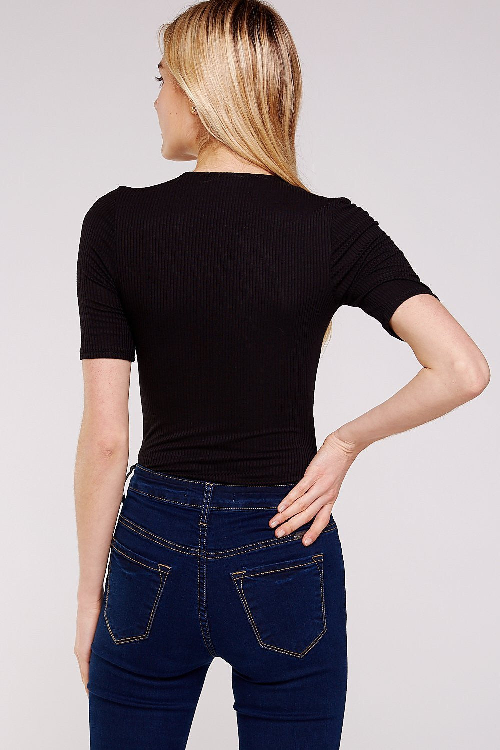 Women's Bodysuit Tops with Soft Ribbed Half Sleeve