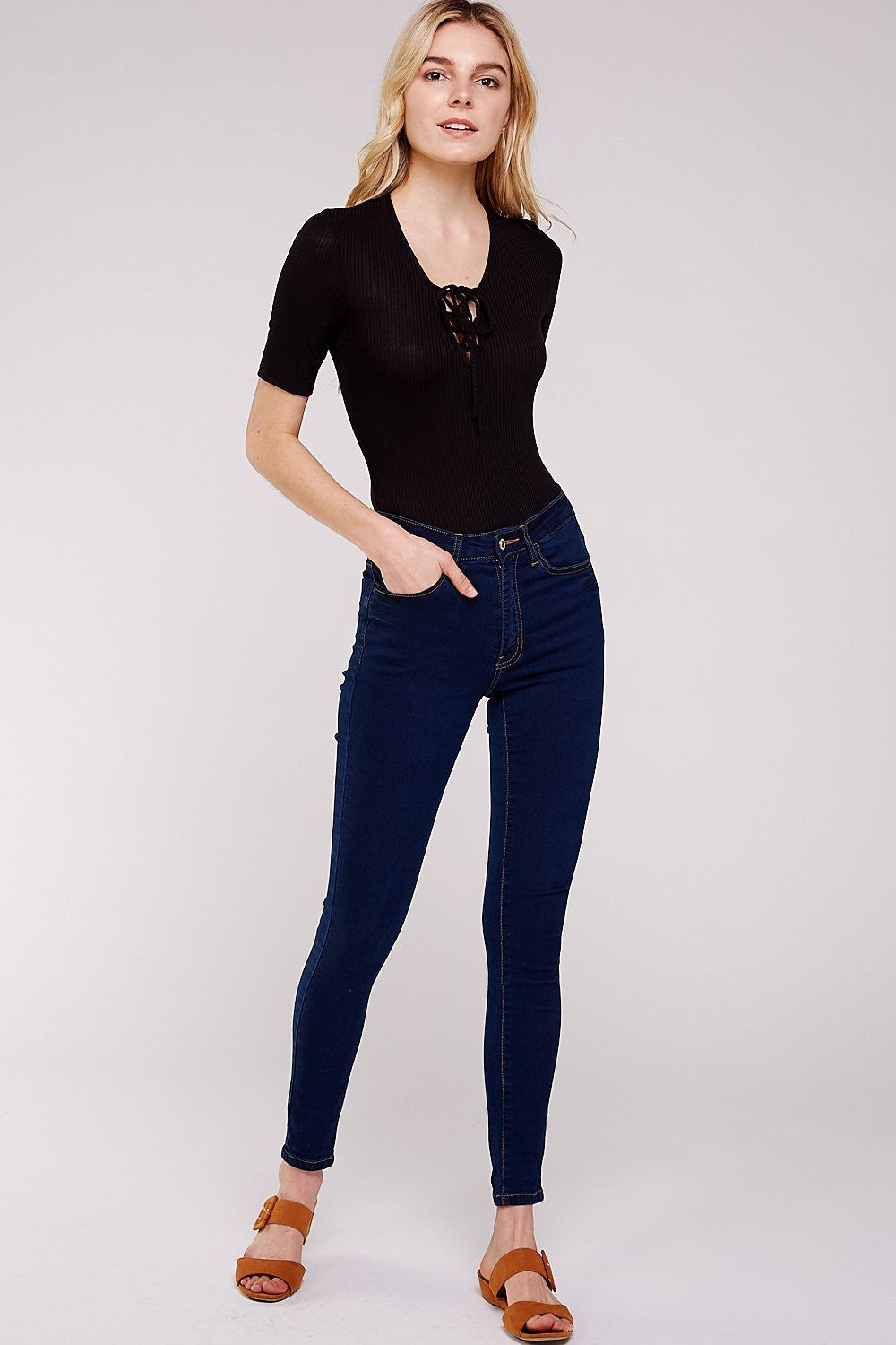 Women's Bodysuit Tops with Soft Ribbed Half Sleeve