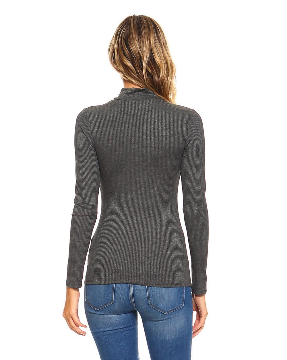Soft Ribbed Fitted Mock Neck Long Sleeve Top