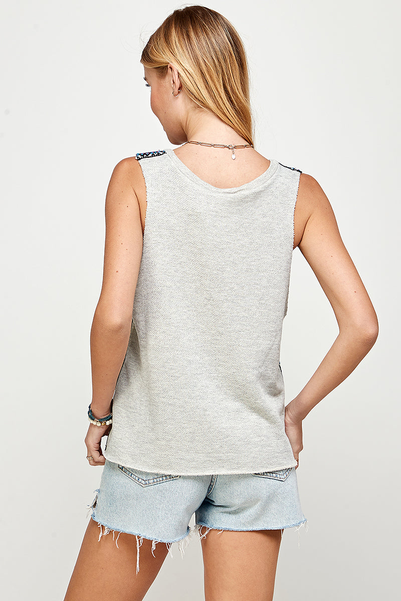 French Grey Heather Terry Muscle Tank With Rock N Roll Embellished Graphic Design