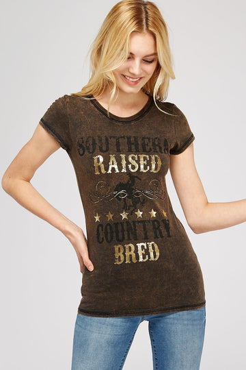 Rusty Brown Mineral Washed Short Sleeve Craw Neck