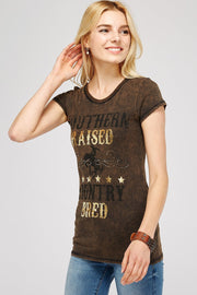 Rusty Brown Mineral Washed Short Sleeve Craw Neck