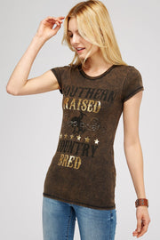 Rusty Brown Mineral Washed Short Sleeve Craw Neck