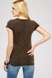 Rusty Brown Mineral Washed Short Sleeve Craw Neck