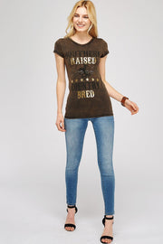 Rusty Brown Mineral Washed Short Sleeve Craw Neck