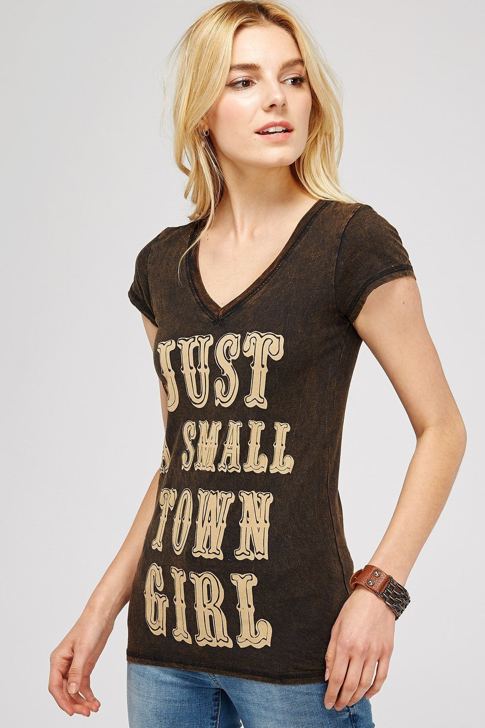 Rusty Brown Mineral Washed Short Sleeve V-Neck Graphic Tee