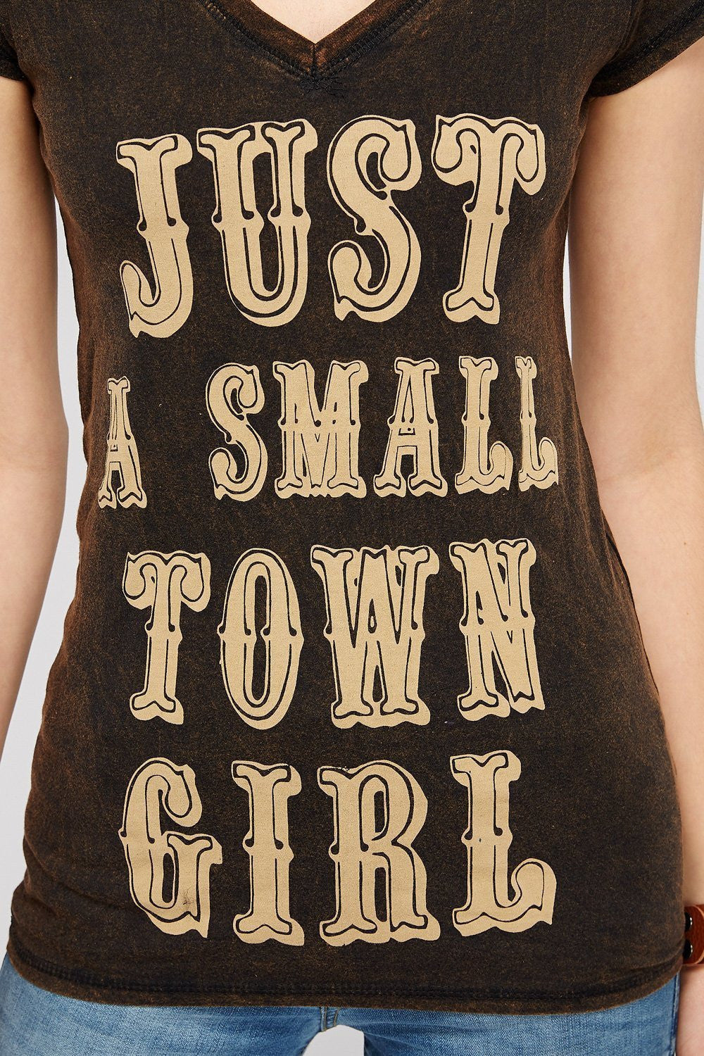 Rusty Brown Mineral Washed Short Sleeve V-Neck Graphic Tee