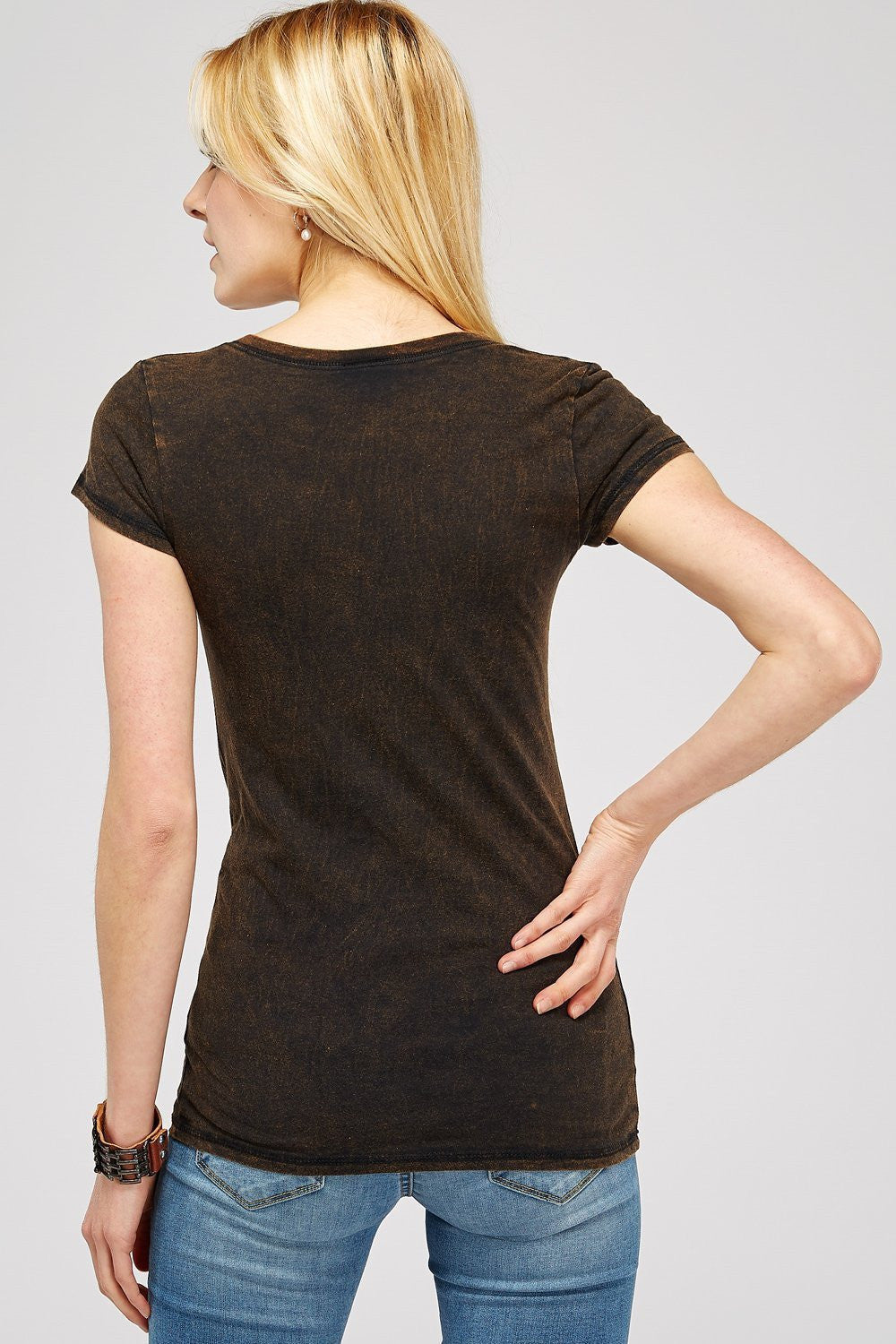 Rusty Brown Mineral Washed Short Sleeve V-Neck Graphic Tee