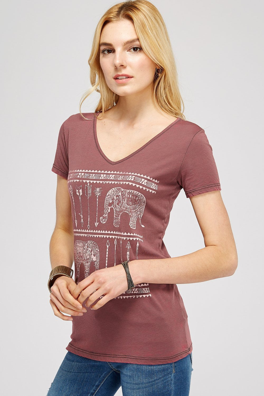 V-Neck Burnout Washed Elephant Arrow With Graphic Pee