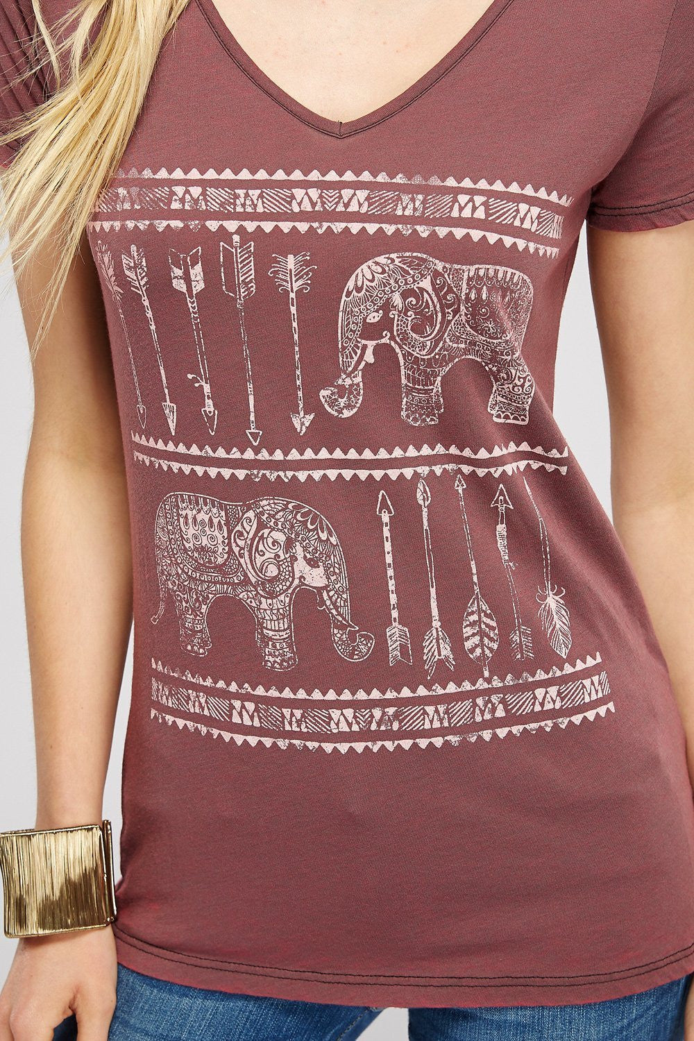 V-Neck Burnout Washed Elephant Arrow With Graphic Pee