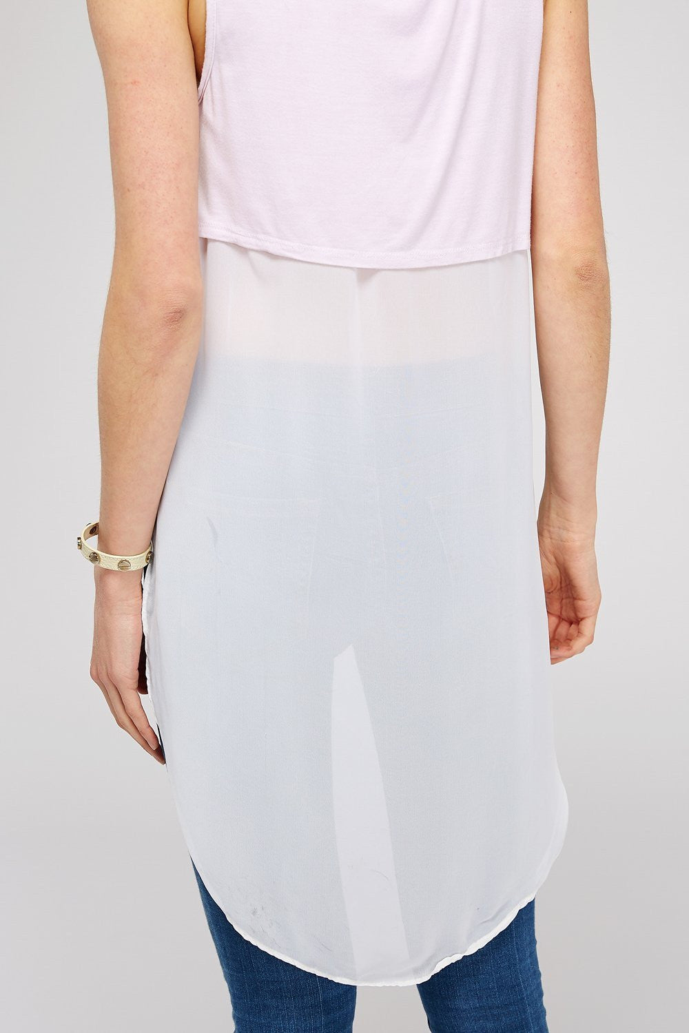 Tunic Tank Tops Soft Solid Sleeveless Round Hi-Low Neck With Sheer Mesh