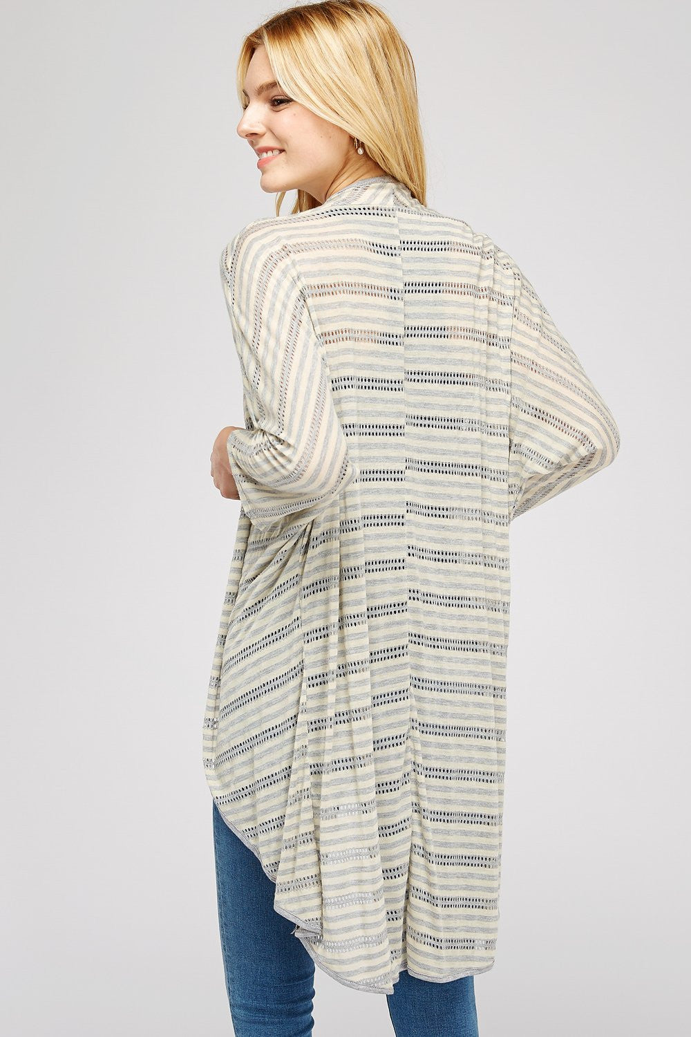Grey & Beige Stripe Sheer Cardigan Wrap