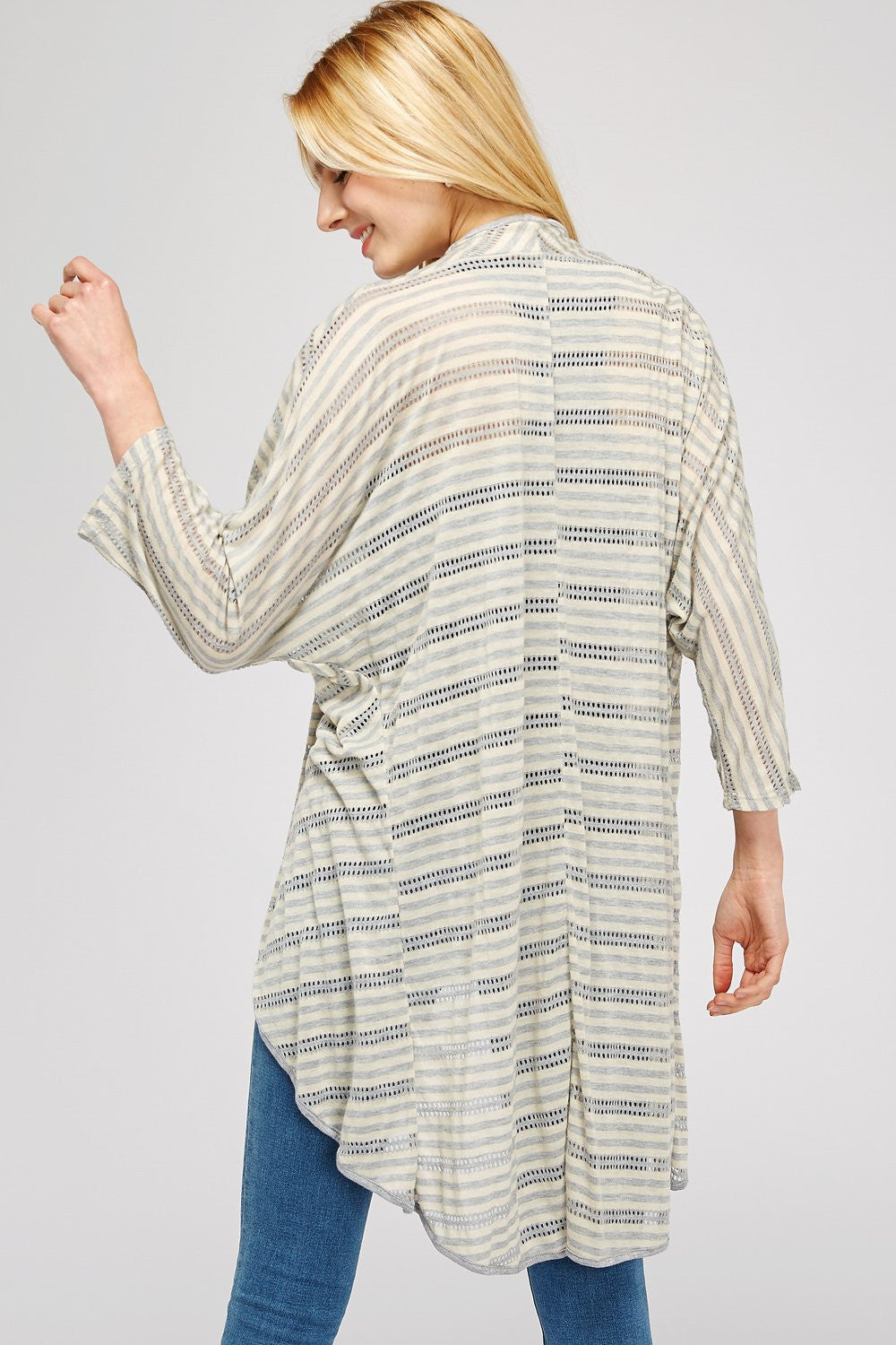 Grey & Beige Stripe Sheer Cardigan Wrap