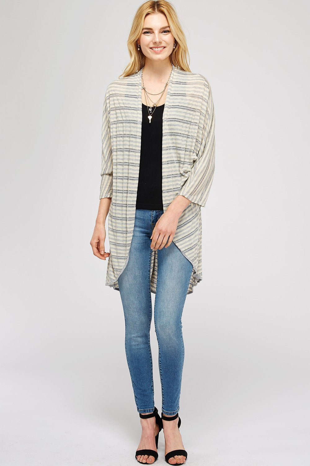 Grey & Beige Stripe Sheer Cardigan Wrap