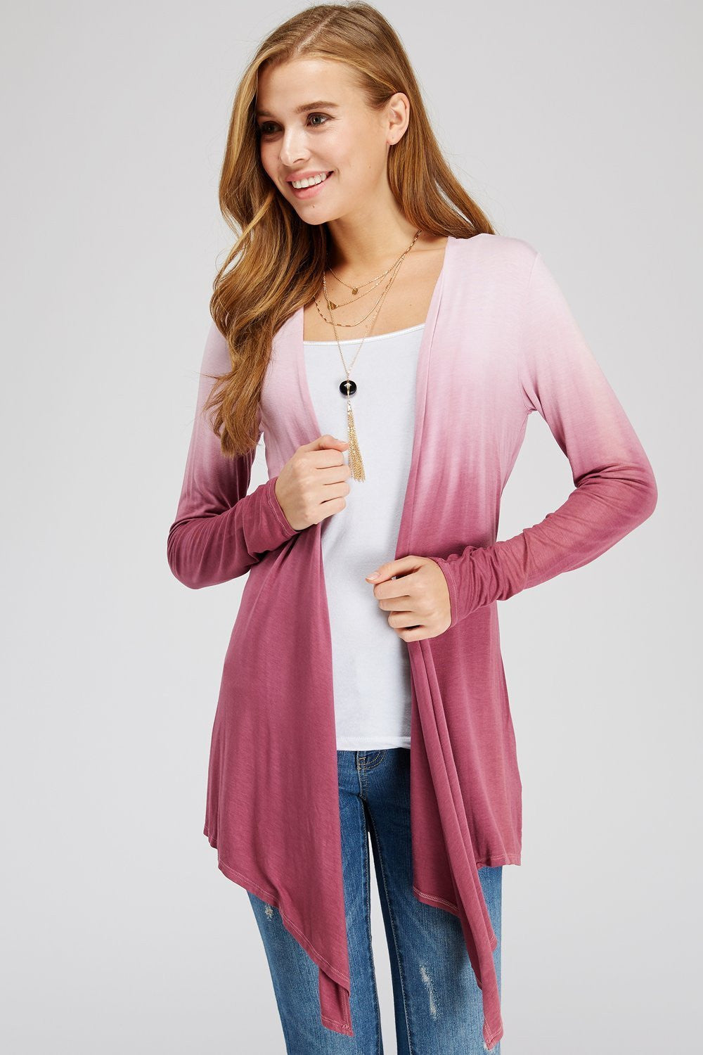 Outwear Cardigan Lavander Ombre Tie Dye Long Sleeve A-line/Shark Bite