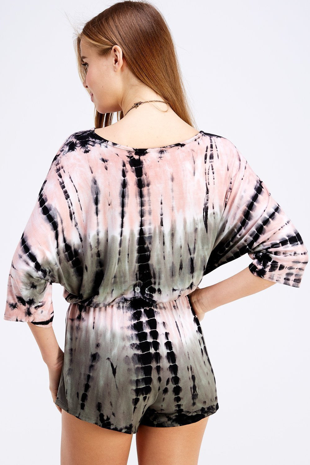Pink And Taupe Two Tone Bamboo Tie Dye Women's Romper