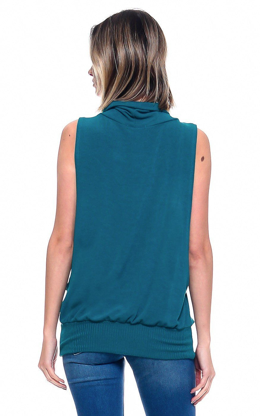 Cowl Turtle Neck Top w/ Banded Hem