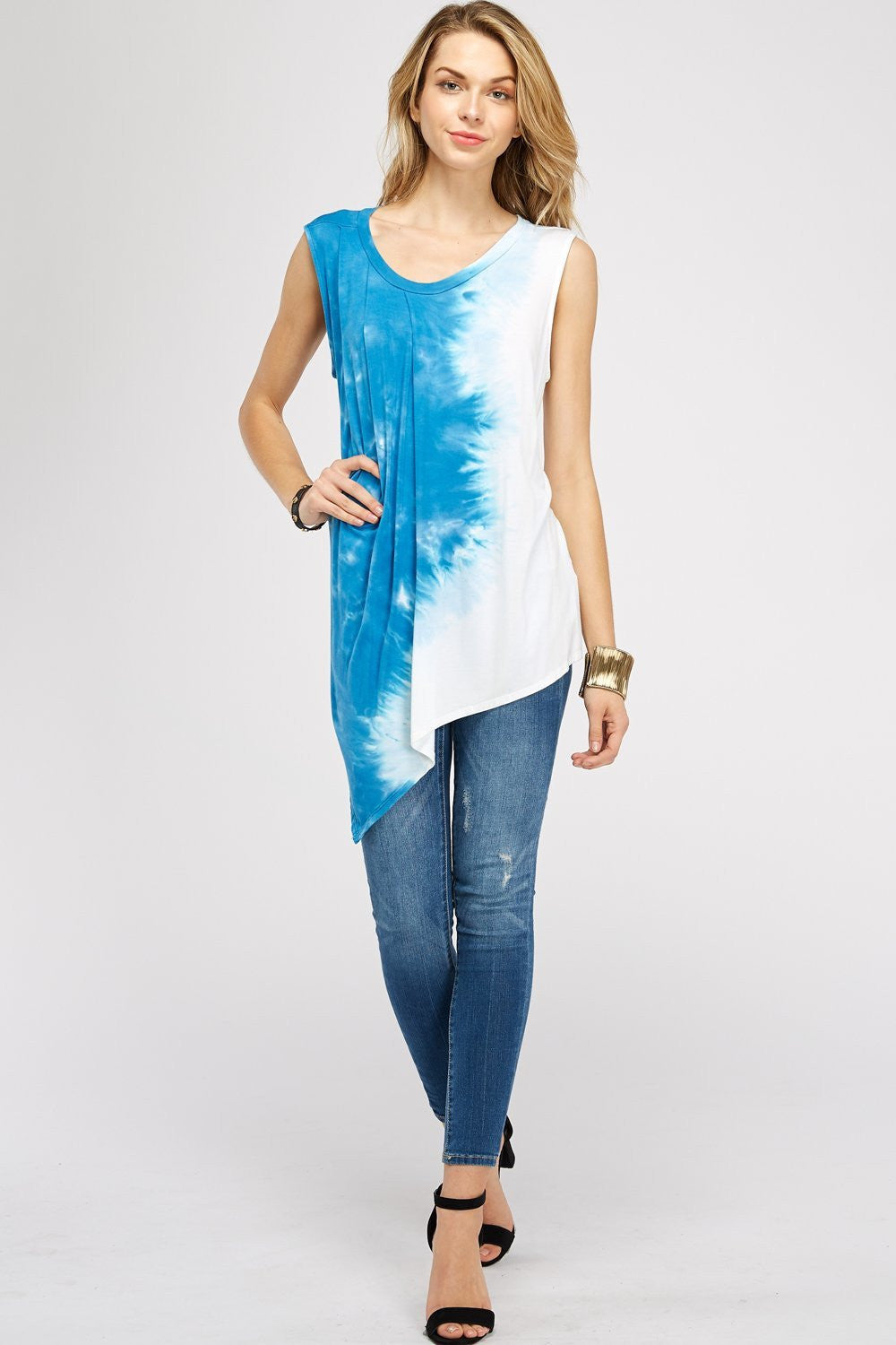 Blue & White Splash Tie-Dye Muscle Tank Tops