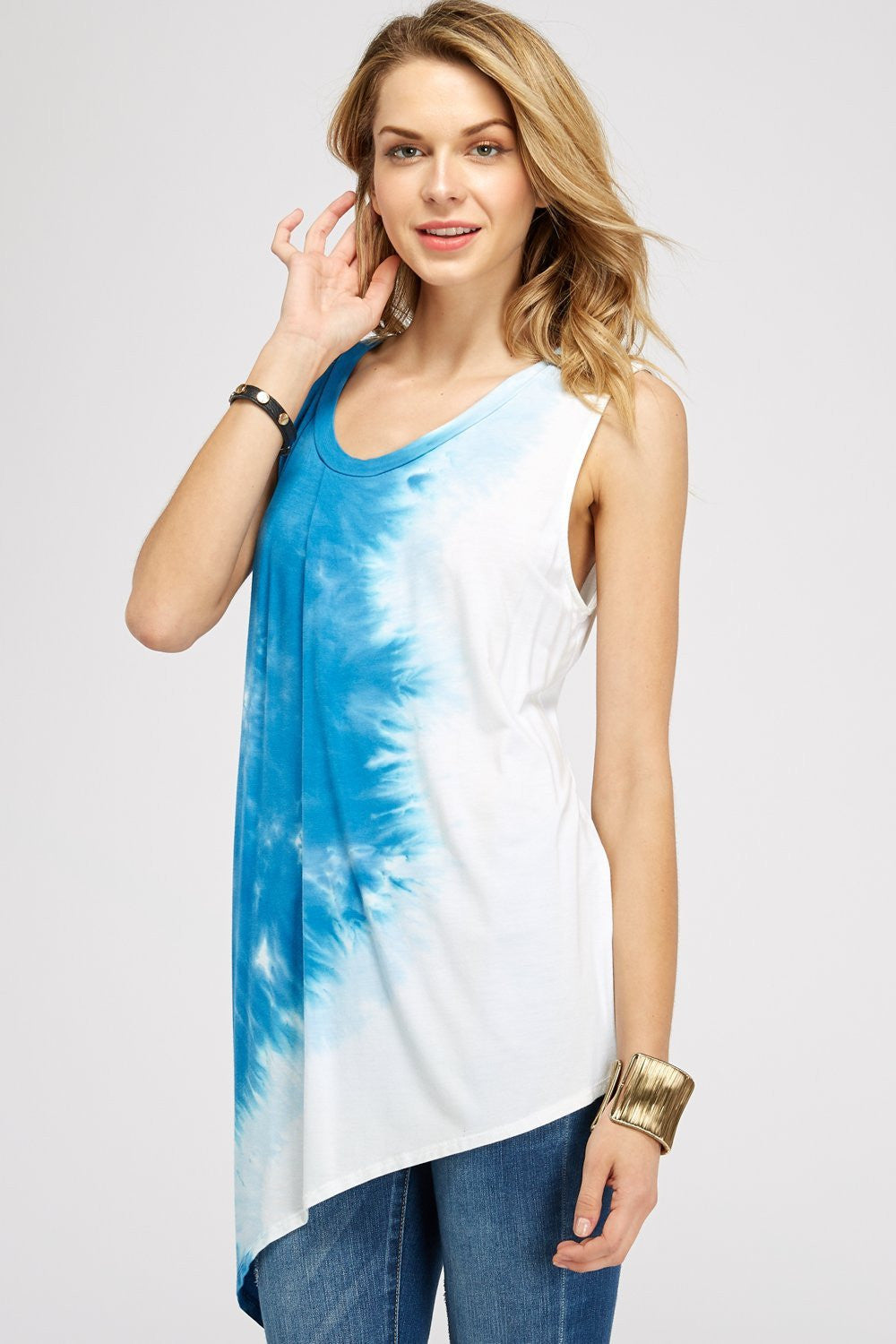 Blue & White Splash Tie-Dye Muscle Tank Tops
