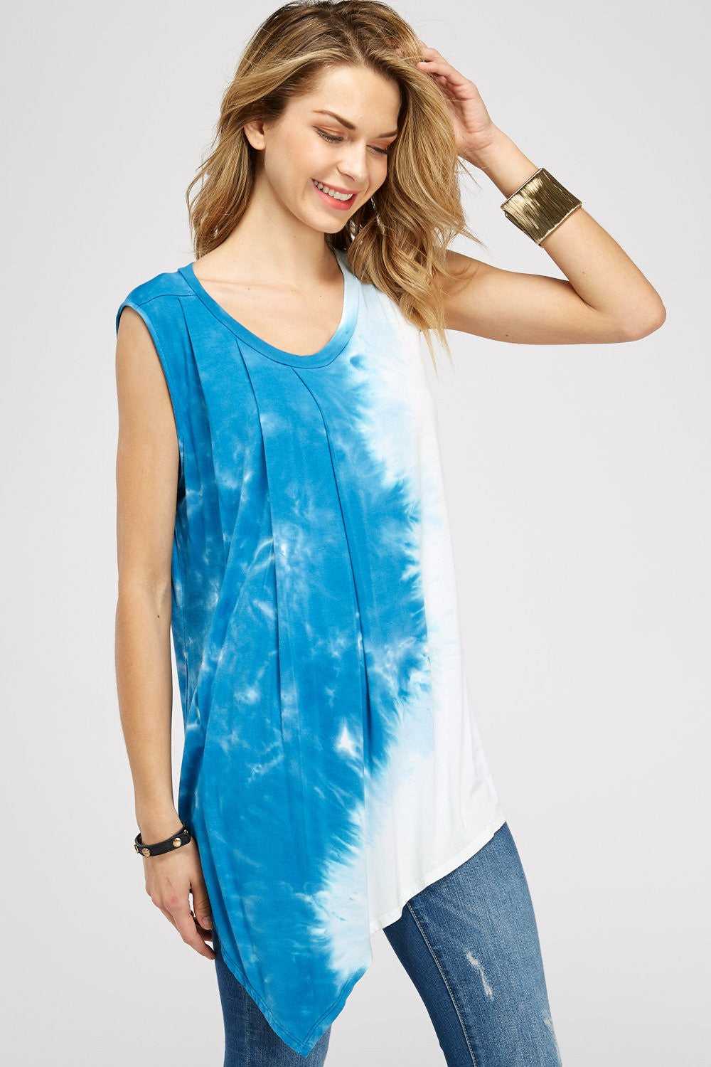Blue & White Splash Tie-Dye Muscle Tank Tops
