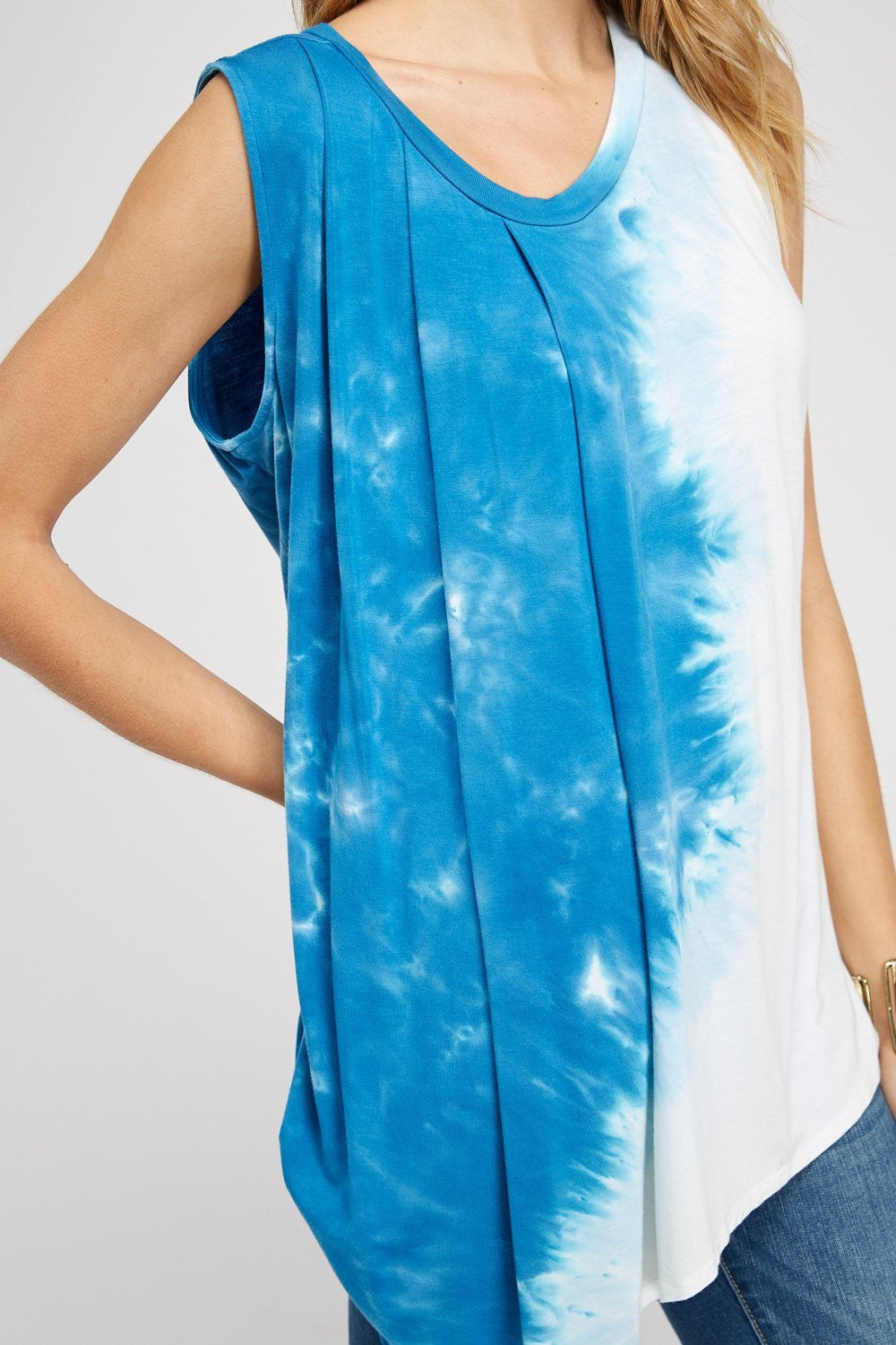 Blue & White Splash Tie-Dye Muscle Tank Tops