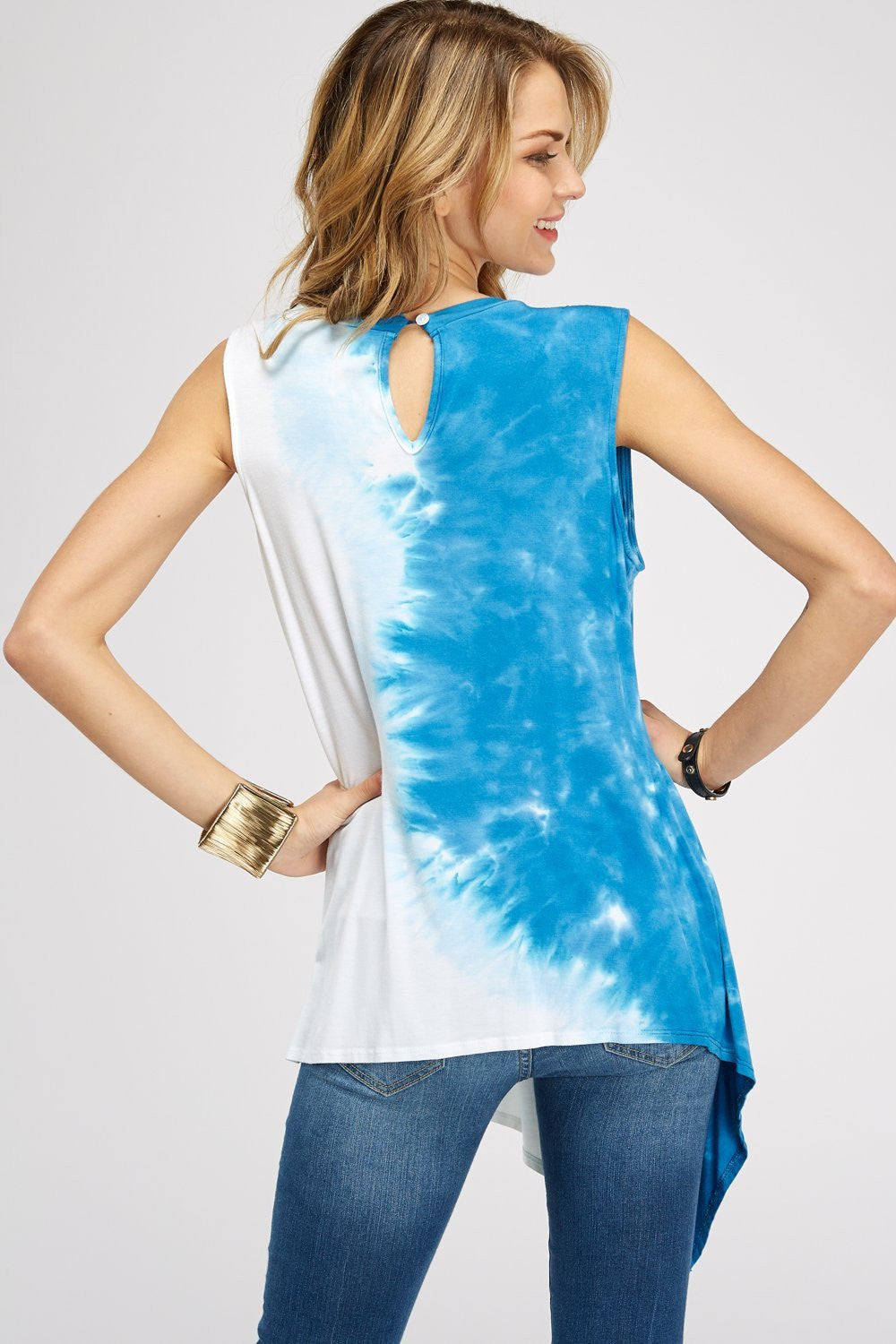 Blue & White Splash Tie-Dye Muscle Tank Tops