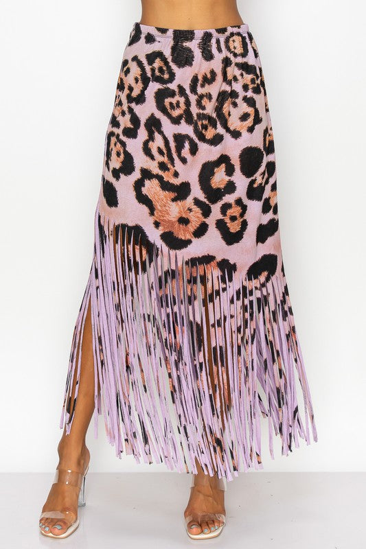 Asymmetric  Women Fringe Skirt - Sublimation Leopard Printed