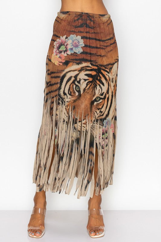 Sublimation print Fringe Skirt with Mocha Tiger