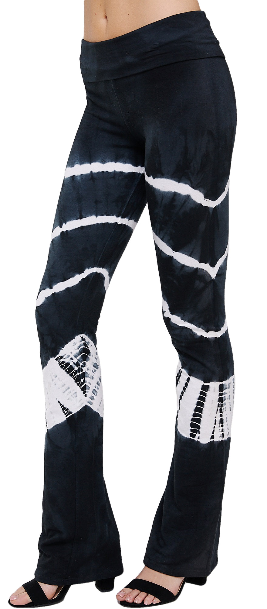 Flared Leg Tie Dye Print Yoga Pants for Women - Urban X Black and White Bamboo