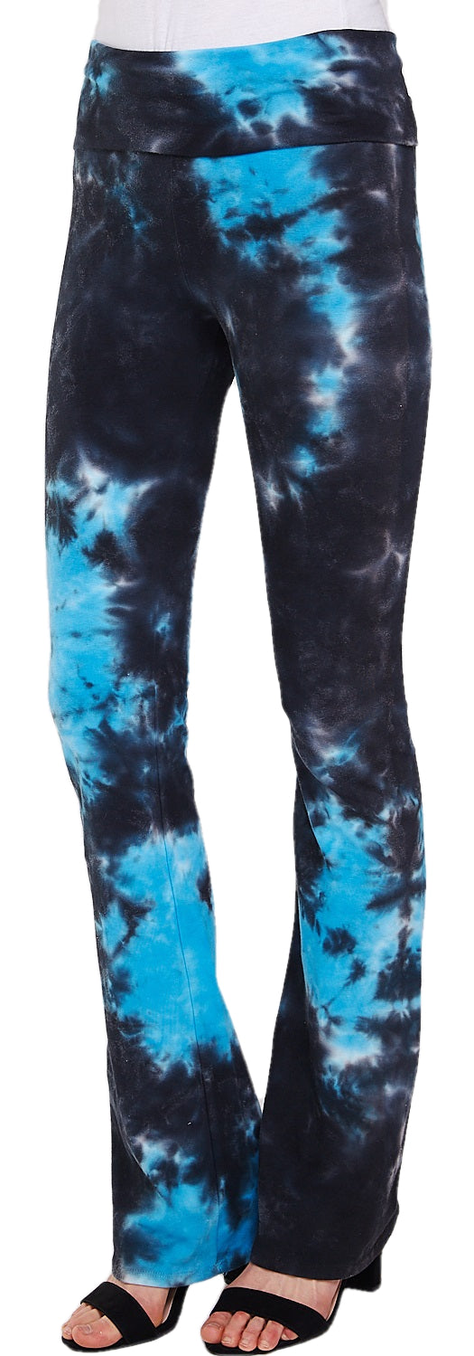 Tie Dye Yoga Pants for Ladies - Two Tone Cloud with Fold Over Band