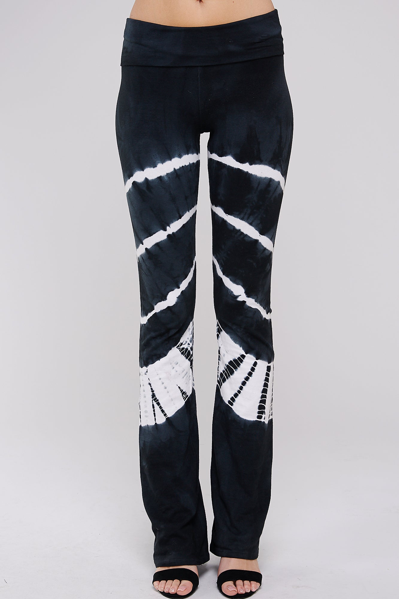 Flared Leg Tie Dye Print Yoga Pants for Women - Urban X Black and White Bamboo