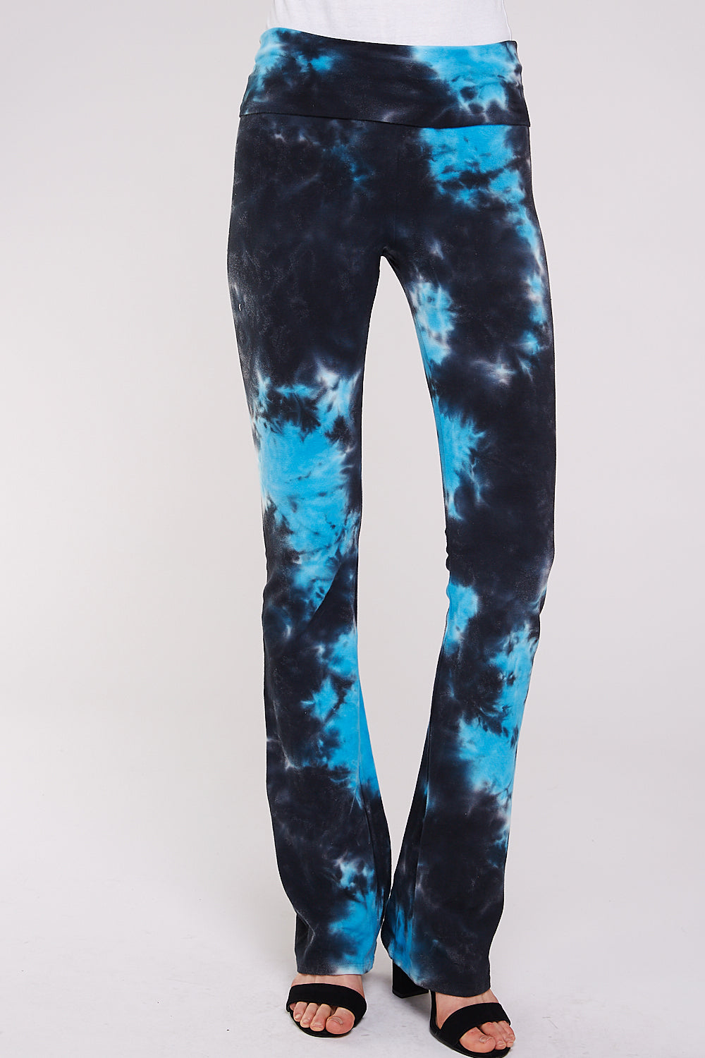 Tie Dye Yoga Pants for Ladies - Two Tone Cloud with Fold Over Band