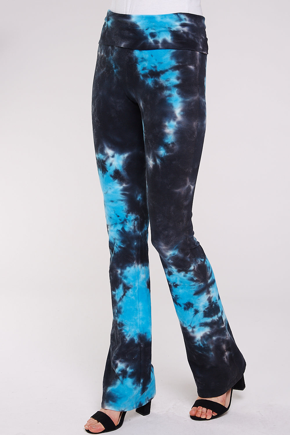 Tie Dye Yoga Pants for Ladies - Two Tone Cloud with Fold Over Band