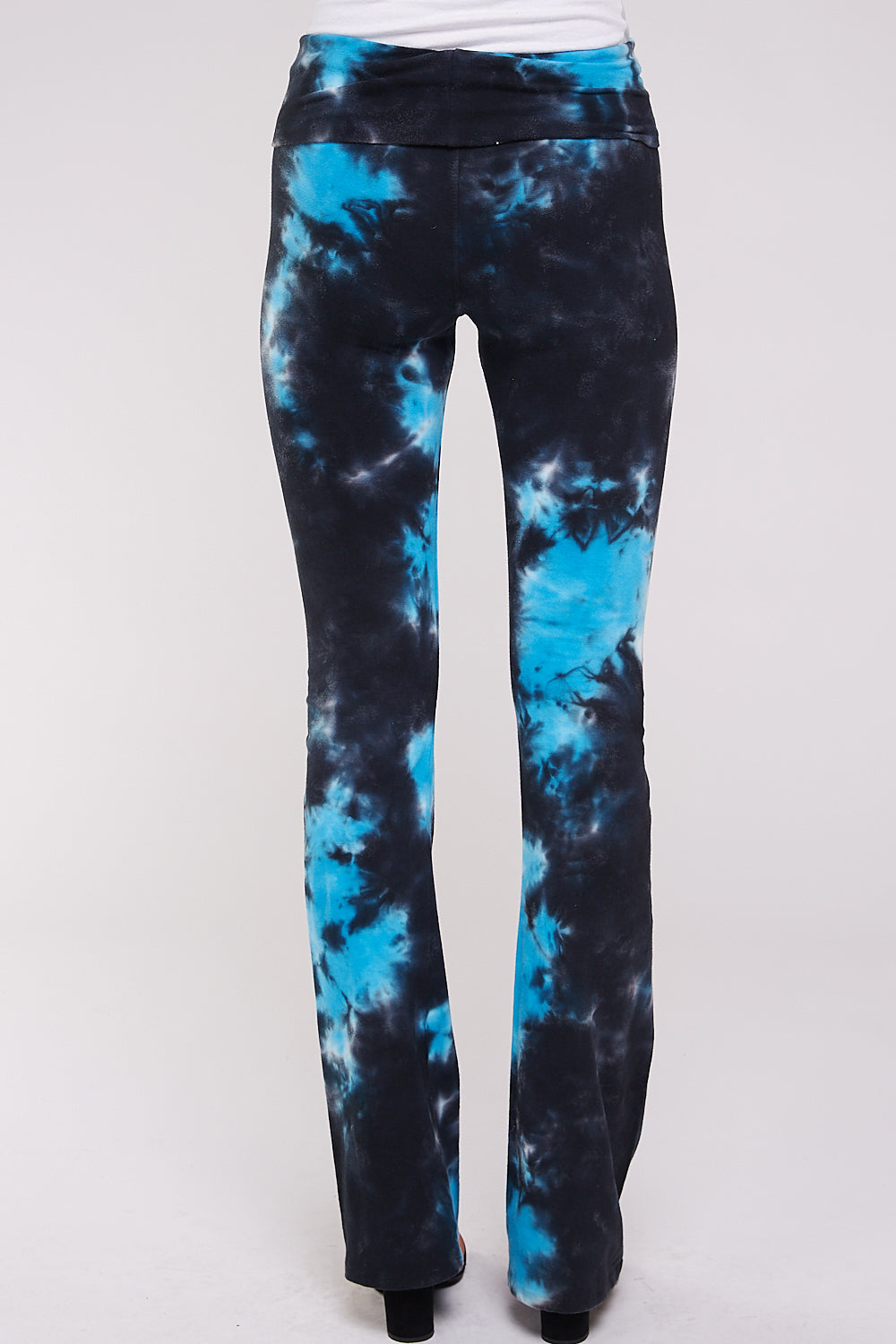 Tie Dye Yoga Pants for Ladies - Two Tone Cloud with Fold Over Band