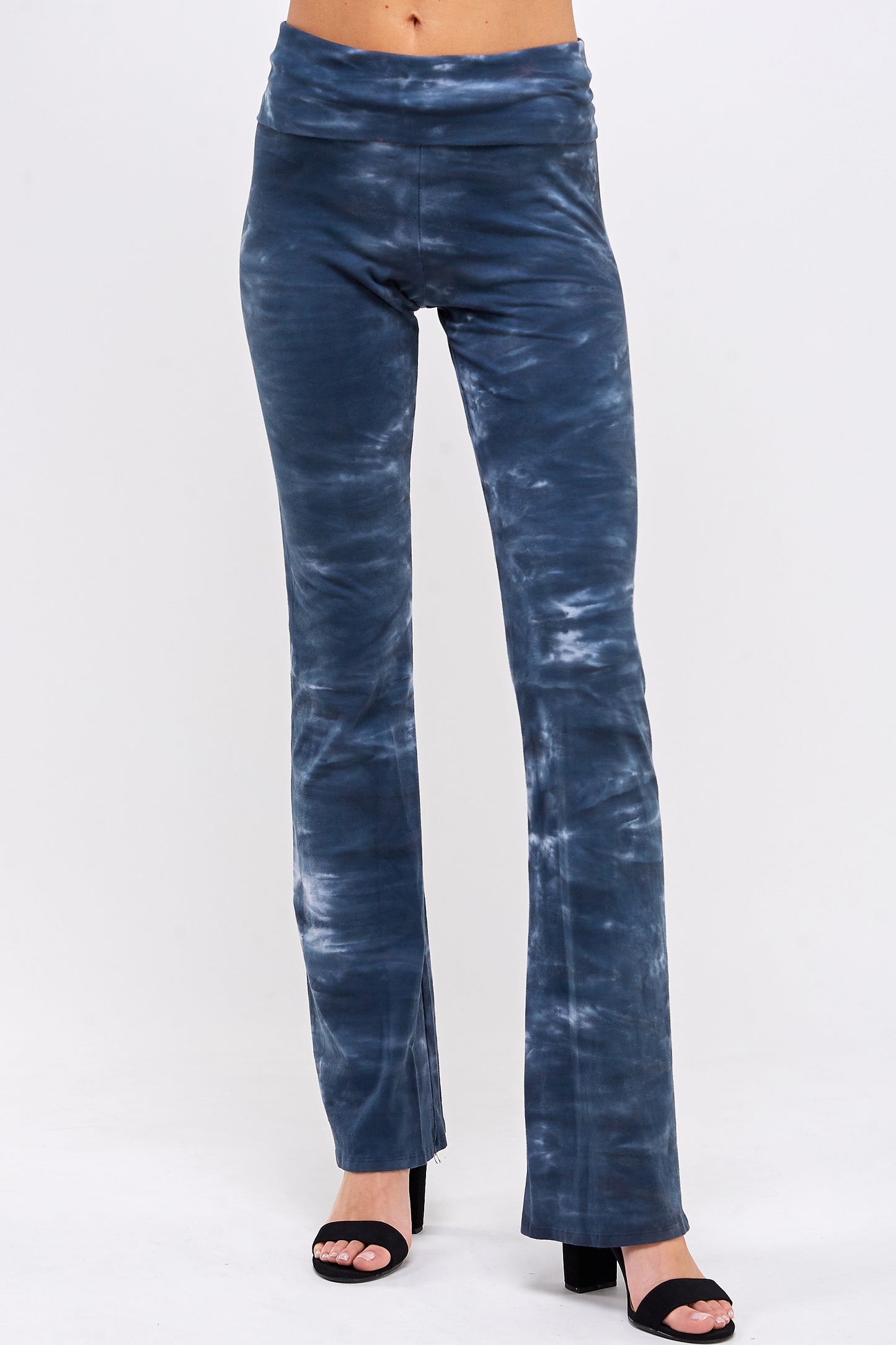 Tie Dye Yoga Pants, Urban X Denim Blue Two Tone Crystal Wave Fold Over