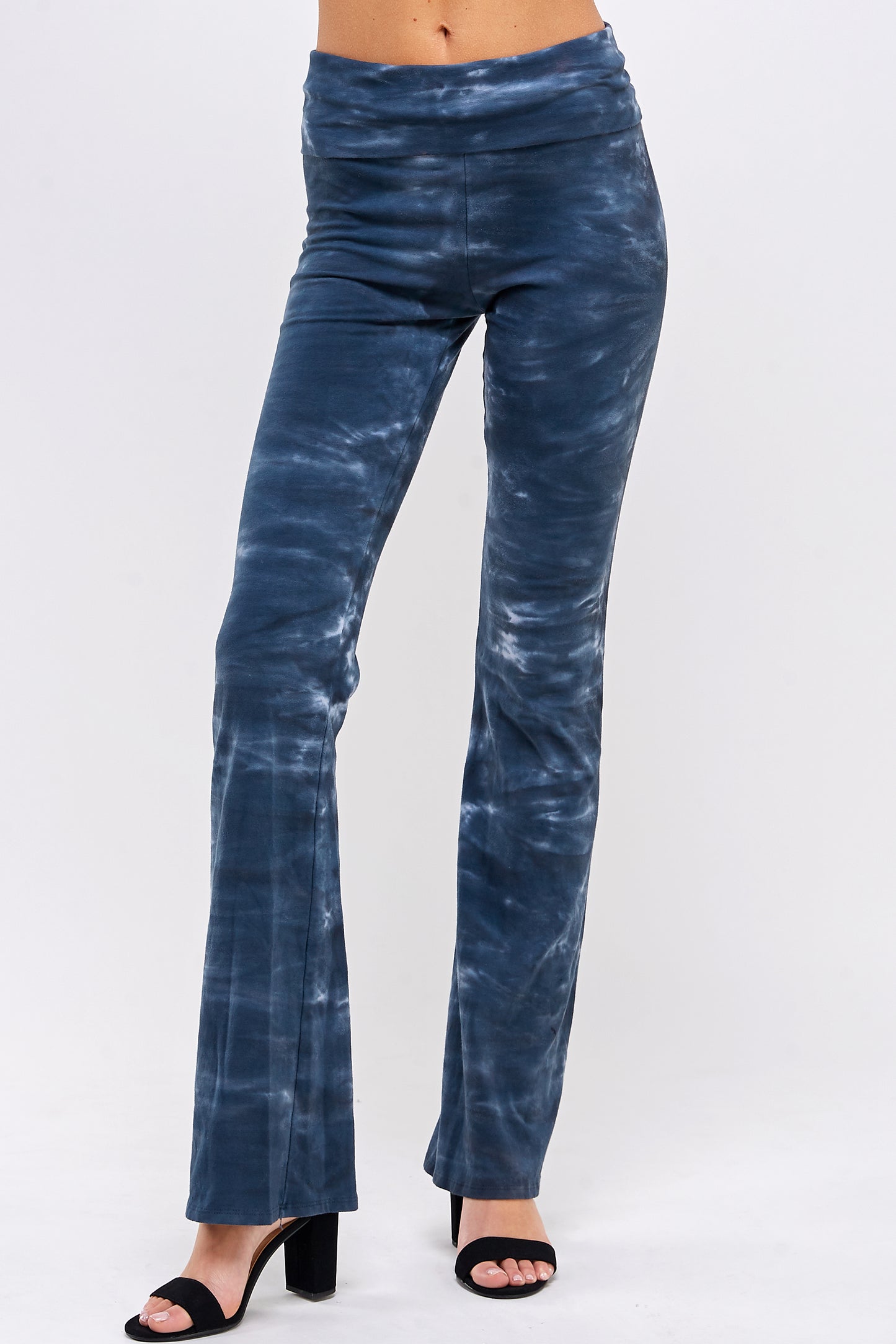 Tie Dye Yoga Pants, Urban X Denim Blue Two Tone Crystal Wave Fold Over