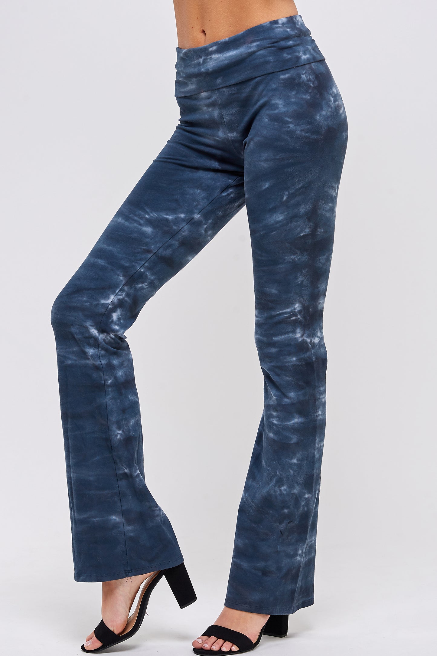 Tie Dye Yoga Pants, Urban X Denim Blue Two Tone Crystal Wave Fold Over