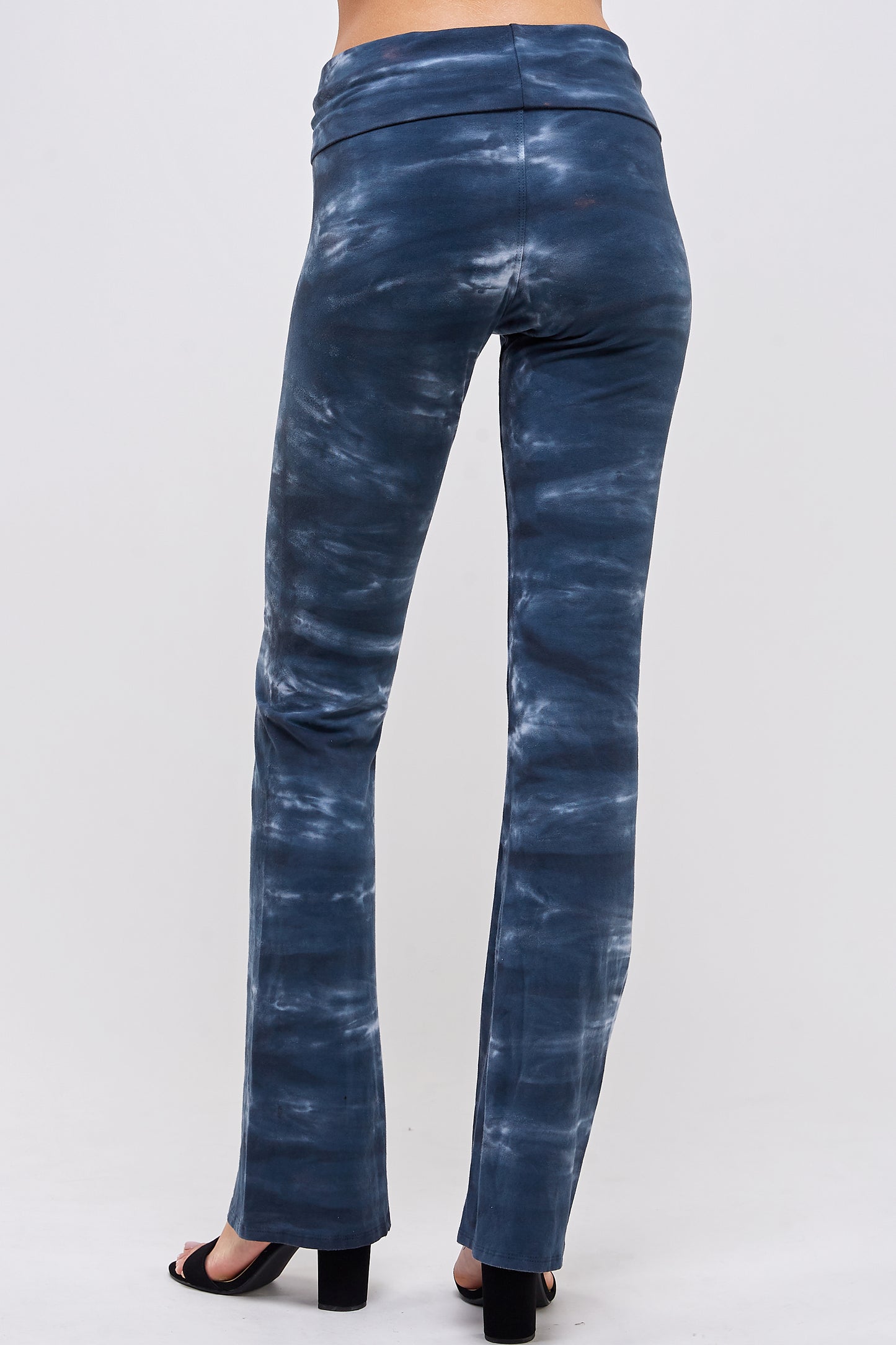 Tie Dye Yoga Pants, Urban X Denim Blue Two Tone Crystal Wave Fold Over