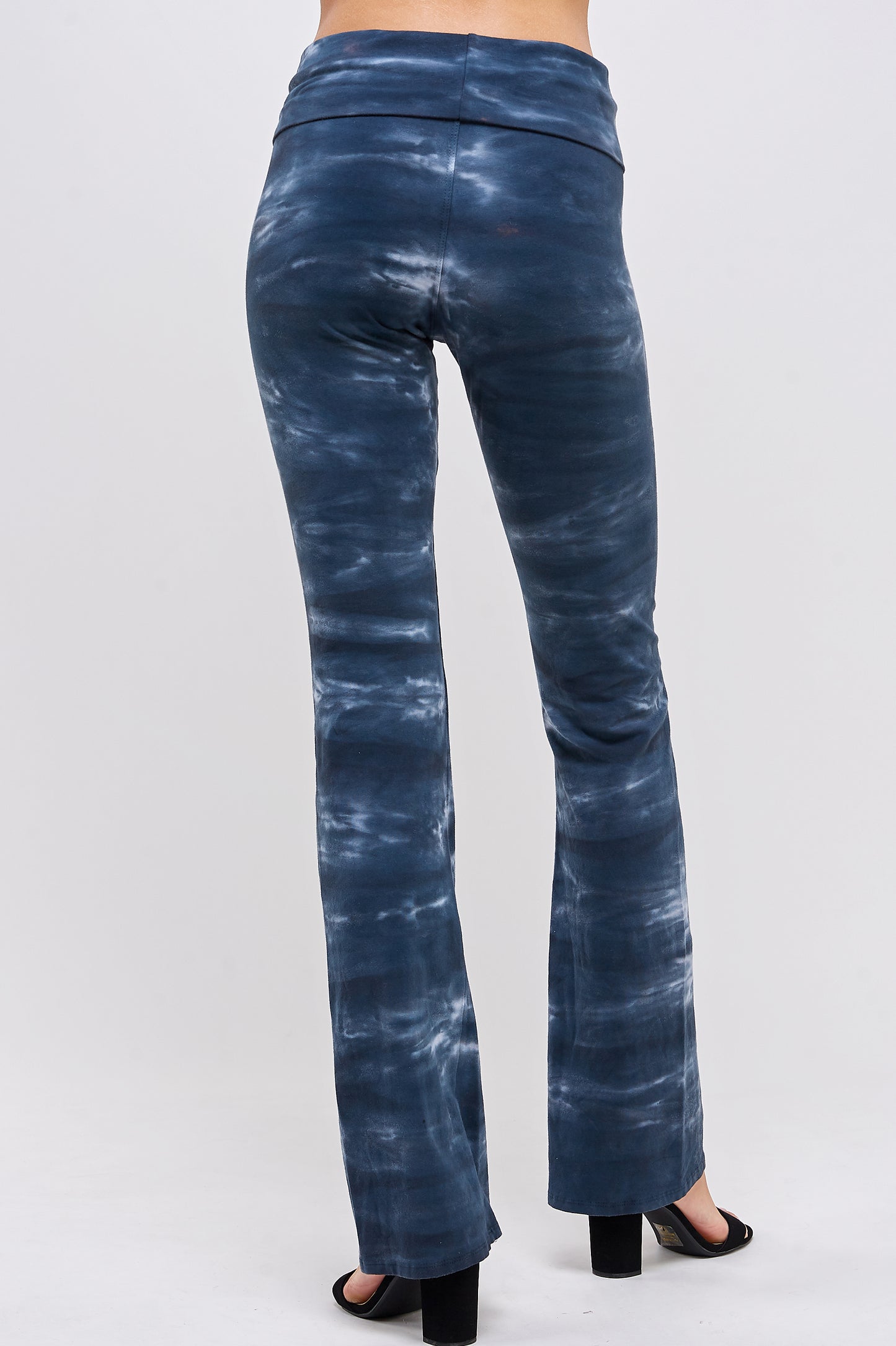 Tie Dye Yoga Pants, Urban X Denim Blue Two Tone Crystal Wave Fold Over
