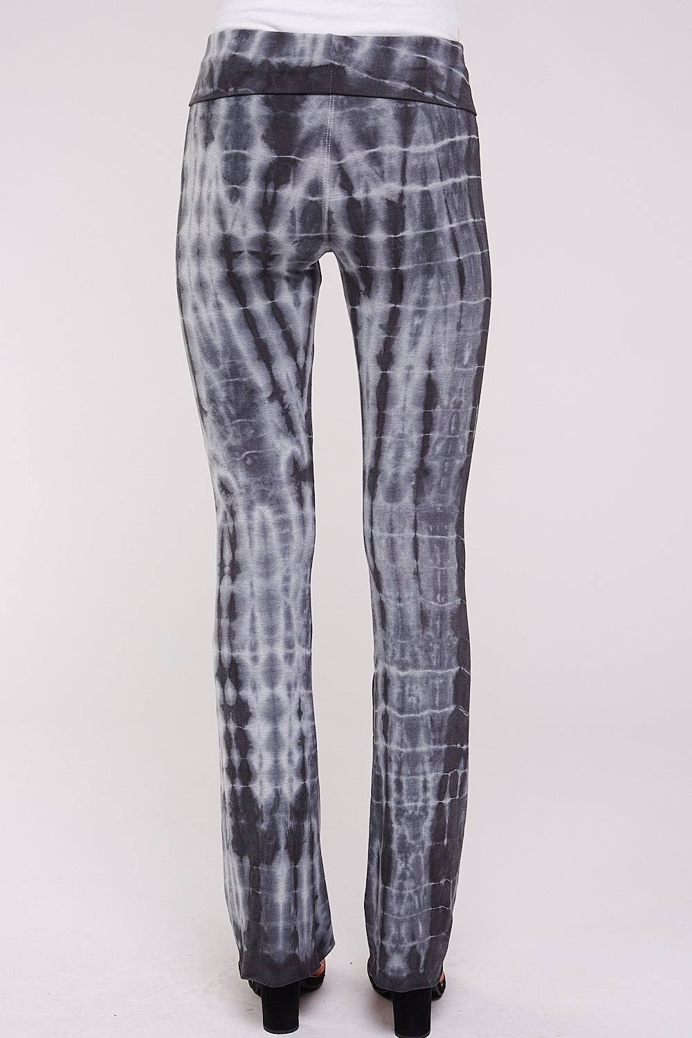 Tie Dye Yoga Pants, Black and Gray Bamboo Fold Over Waisband